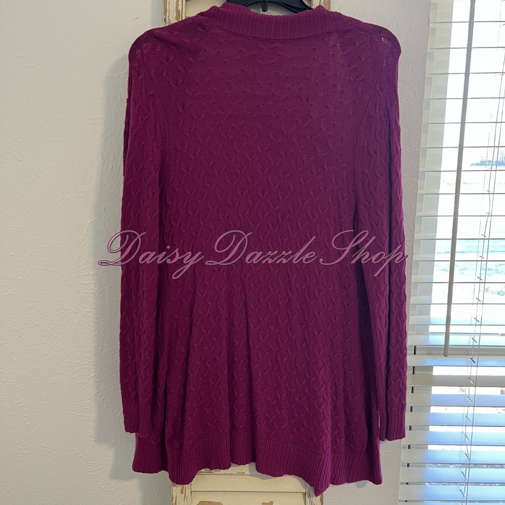✨COLDWATER CREEK Wool Blend Cable Knit Open-Front Cardigan Sz XL Magenta Mature✨ - Picture 3 of 7